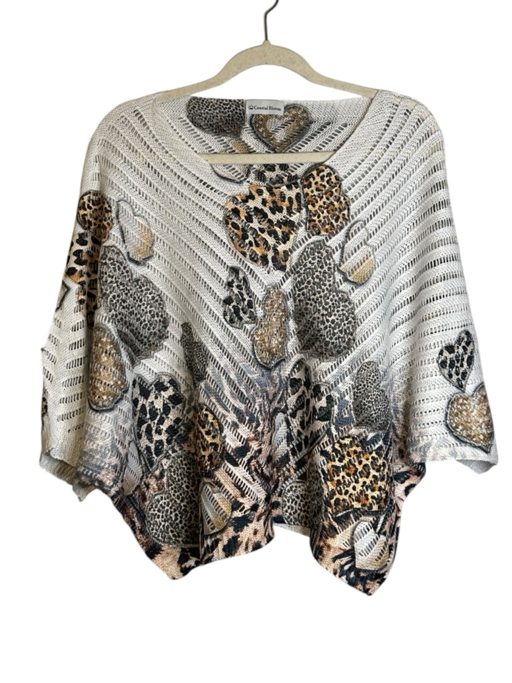 Coastal Bloom Italian Knit Leopard Animal Print Artsy Lagenlook Boho Sweater Top